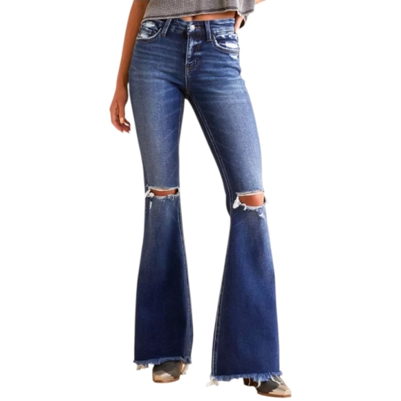 Flying Monkey Denim - FLYING MONKEY Mid Rise Flare stretch destroyed jeans BY4668R The Buckle sz25x31L